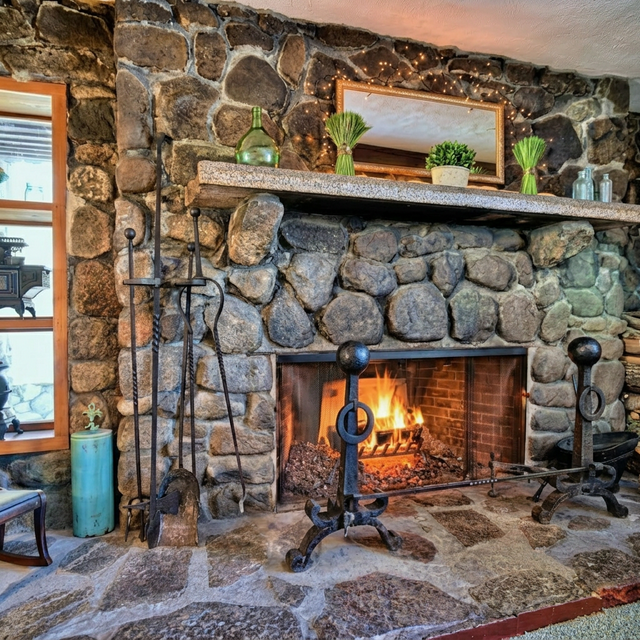 Stone fireplace living room